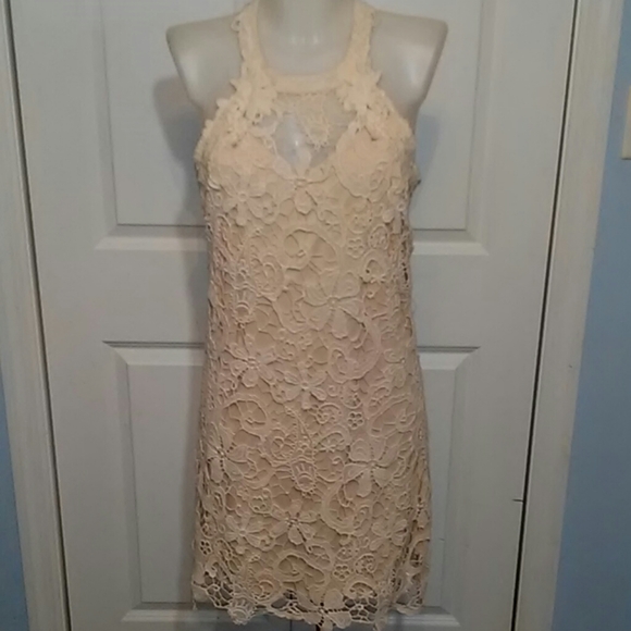 Soieblu Dresses & Skirts - Ivory Lace Crochet Overlay SOIEBLU Halter Dress